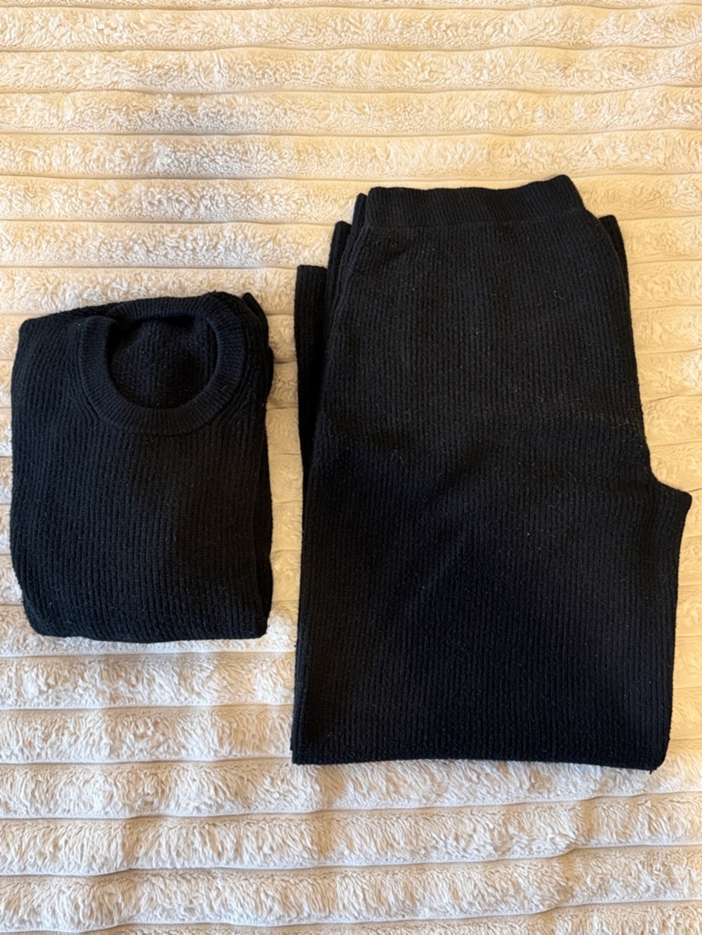 Gap CashSoft Shaker-Stitch Crewneck Sweater + Pants Set - Black XL Tall